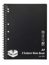 NOTEBOOK SPIRAX P599 PP 3 SUBJECT A4 S/O 300PG BLACK