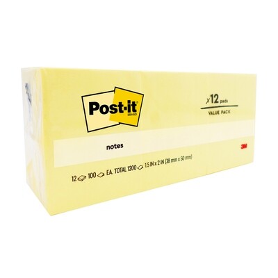 NOTES POST-IT 653 38X50MM YELLOW PK12