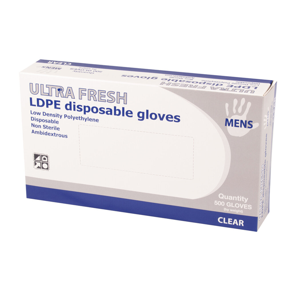 ULTRA FRESH LDPE GLOVES - MENS CLEAR 500 PACK