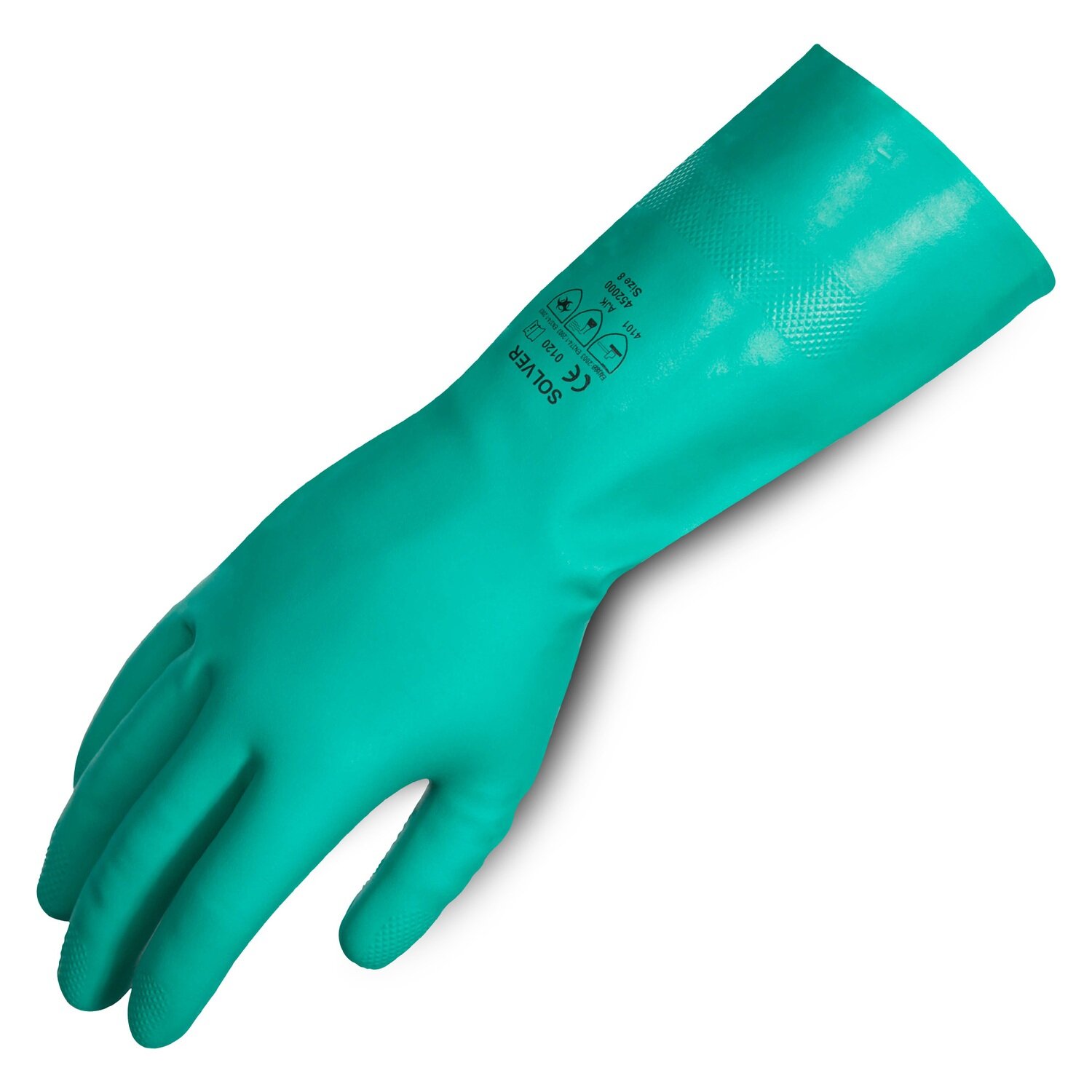 SOLVER - SOLVENT RESISTANT NITRILE GLOVES DIAMOND GRIP GREEN 33CM, S