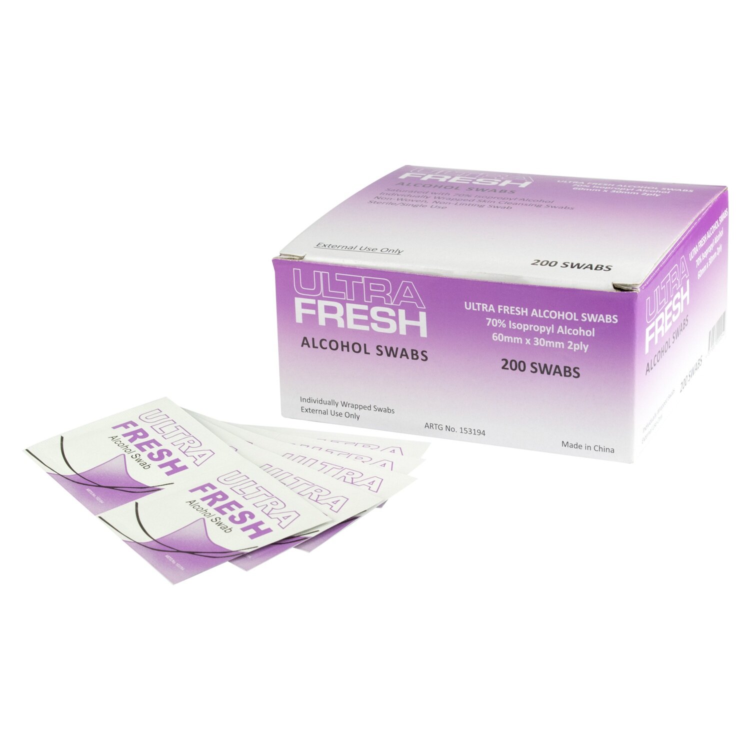 ULTRA FRESH HYGIENE SKIN PREP SWABS 70% ISOPROPYL ALOCHOL - 200 BOX