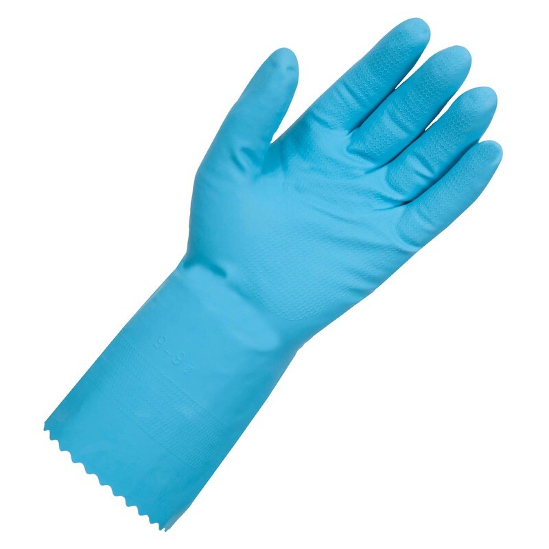 ULTRA TOUCH RUBBER GLOVES FLOCKLINED HONEYCOMB GRIP LIGHTBLUE 300MM