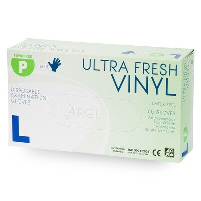 ULTRA FRESH VINYL GLOVES BLUE PF Premium Weight 100 BOX