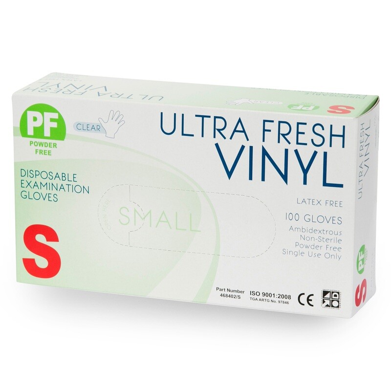 ULTRA FRESH VINYL GLOVES CLEAR PF Premium Weight 100 BOX