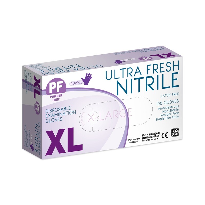 ULTRA FRESH PURPLE NITRILE GLOVES PF 100 BOX