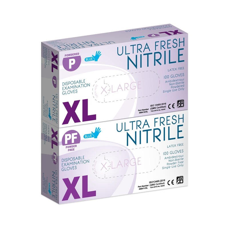 ULTRA FRESH BLUE NITRILE GLOVES PF 100 BOX