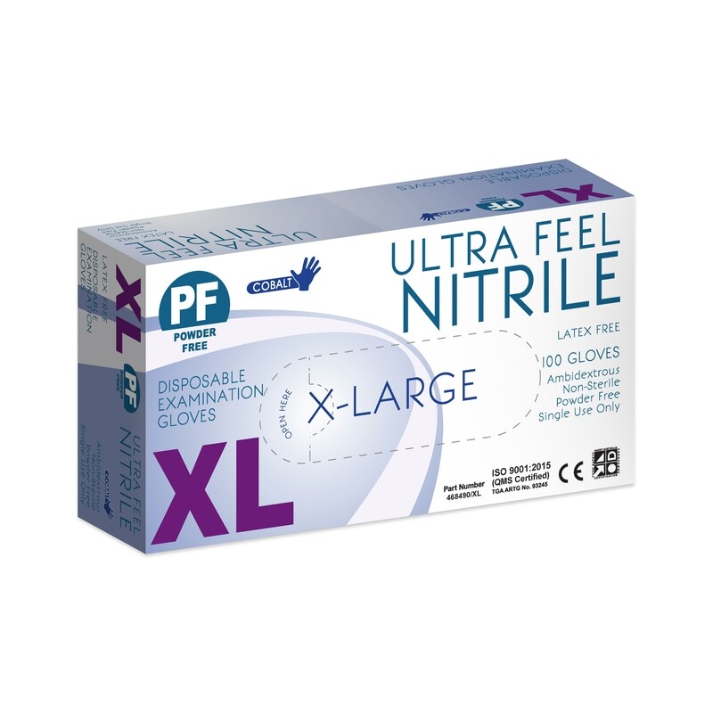 ULTRA FEEL COBALT NITRILE GLOVES PF 100 BOX