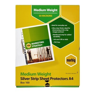 SHEET PROTECTORS MARBIG A4 SILVER EDGE DELUXE CLEAR 50 MICRON BX100