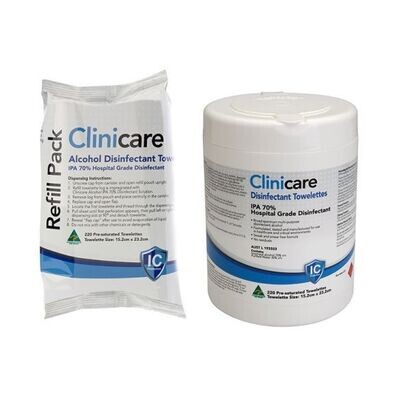 Clinicare Alcohol Free Refill (180 wipes)