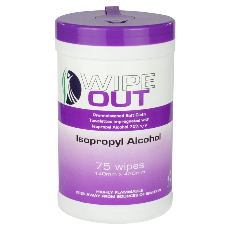 WIPE OUT - ISOPROPYL ALCOHOL WIPES TUB - 75 WIPES
