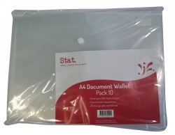 DOCUMENT WALLET STAT A4 PP W/BUTTON CLEAR PK10
