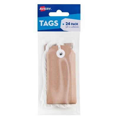 CRAFT TAG AVERY 96X48MM WITH STRING KRAFT BROWN PK24