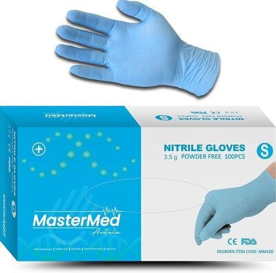 100pcs Mastermed Blue Nitrile Gloves Powder Free 3.5g