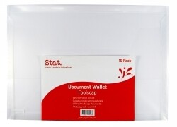 DOCUMENT WALLET STAT F/C PP W/GUSSET CLEAR PK10