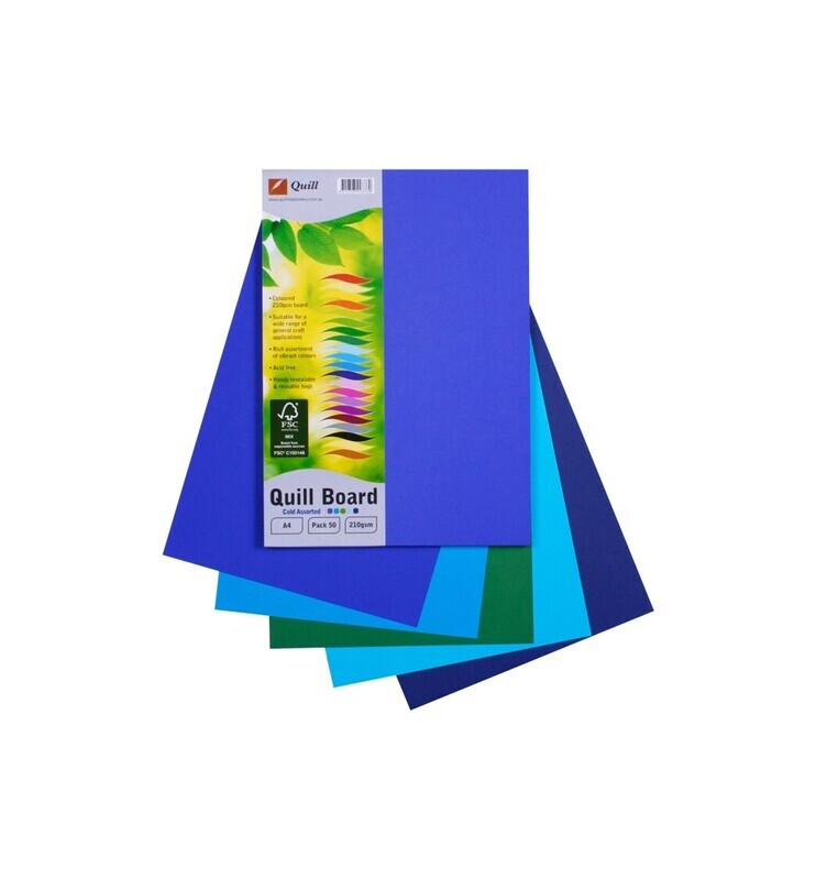 CARDBOARD QUILL A4 210GSM COLD ASST PK50