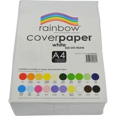 COVER PAPER RAINBOW A4 125GSM WHITE REAM