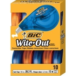 CORRECTION TAPE BIC 4.2MMX12M WITE-OUT EZ PK10