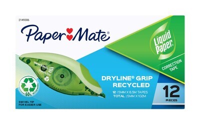 CORRECTION TAPE LIQUID PAPER DRYLINE GRIP RECYCLED