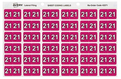 SP- LABELS COLOUR CODING AVERY 25X38MM 21 SIDE TAB MAGENTA PK180