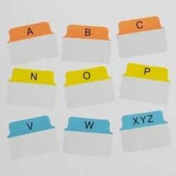 SP- TABS 50.8X38MM MULTI-USE ALPHABET A-Z PRIMARY ORANGE/YELLOW/BLUE PK24