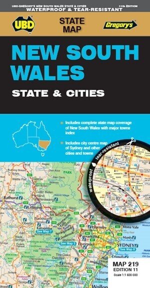 MAP UBD/GRE 690 X 920 NEW SOUTH WALES STATE & CITIES 219 11TH ED WATERPROOF