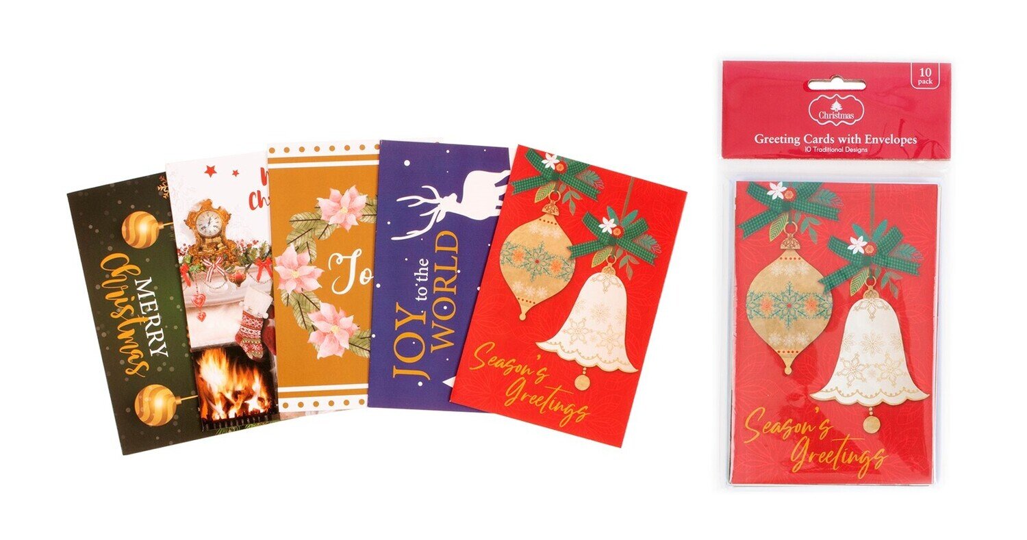 XMAS CARDS 100X150MM HANGSELL POLLYBAG TRADITIONAL PK10