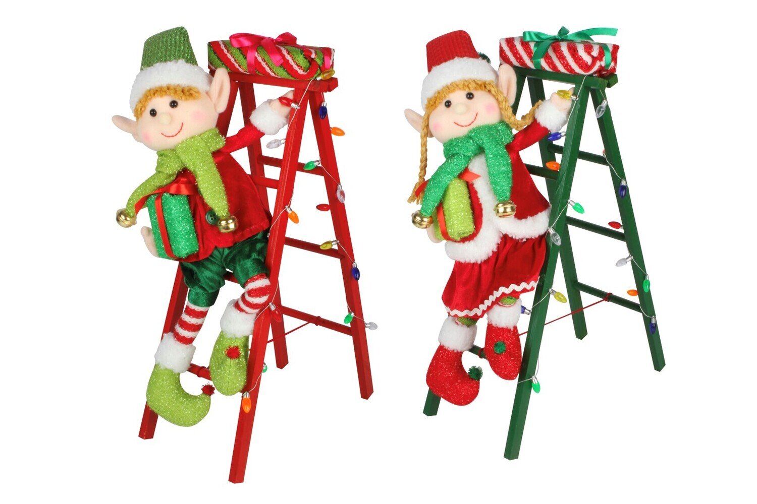 ELF XMAS 48X27X18CM ON A LADDER 2 ASST