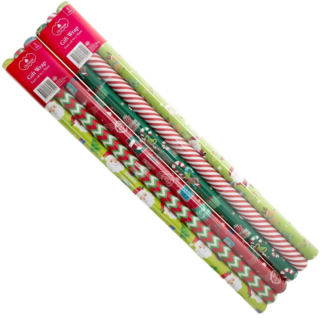 XMAS WRAP 1MX70CM 3PK XMAS DESIGNS 2 ASST