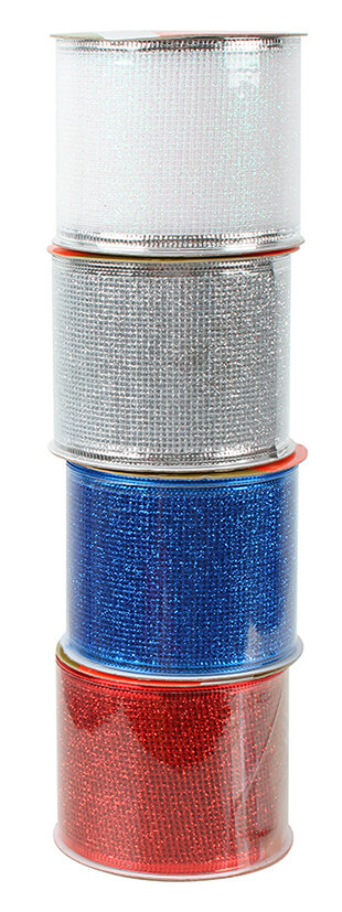 RIBBON PDQ XMAS 2MX6.5CM WAFFLE GLITTER RIBBON 7 ASST