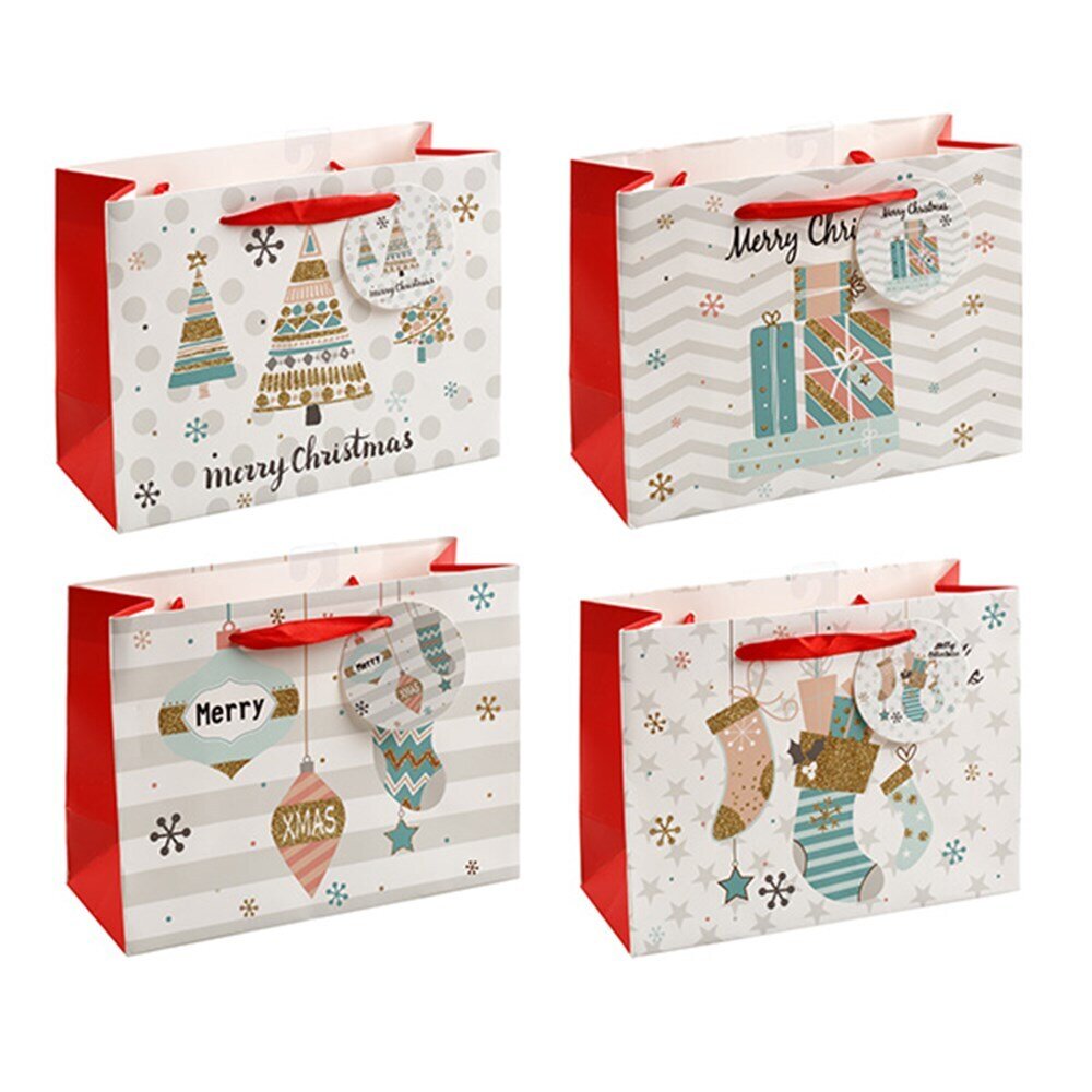 GIFT BAG XMAS 140X110X65MM SMALL FOIL HORIZONTAL 2 ASST