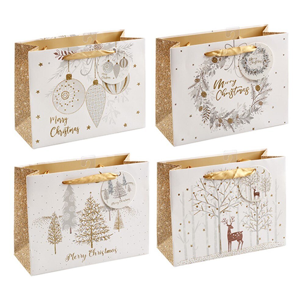 GIFT BAG XMAS 140X110X65MM SMALL FOIL & GLITTER HORIZONTAL 2 ASST