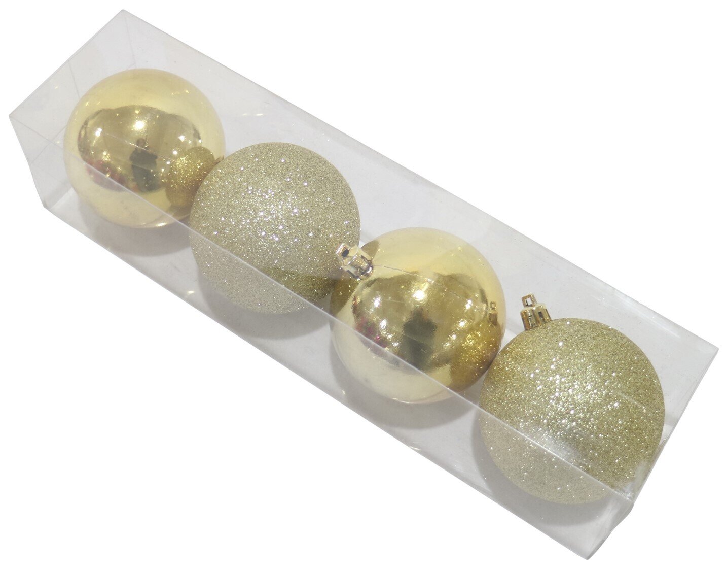 DECORATION XMAS BAUBLES 80MM 4 PIECES SHINY AND GLITTER GOLD