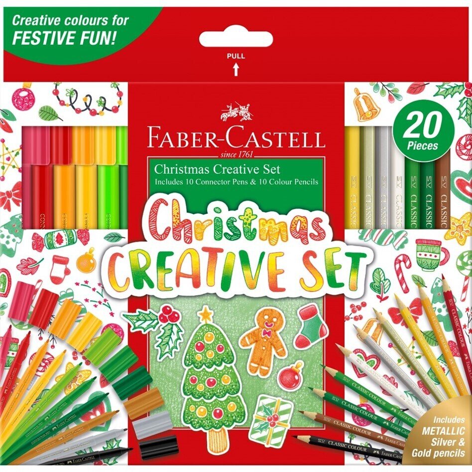 ART SET FABER CASTELL INSPIRATION SET COLOURED PENCILS & MARKERS XMAS PK20