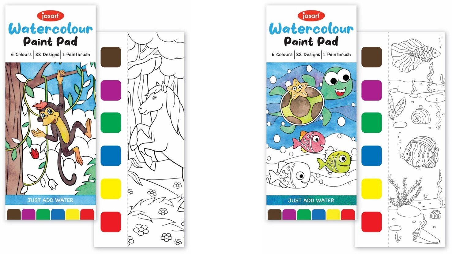 PAINT PAD JASCO 190X80MM 22 DESIGNS ON PAD ANIMALS OR OCEANS ASST