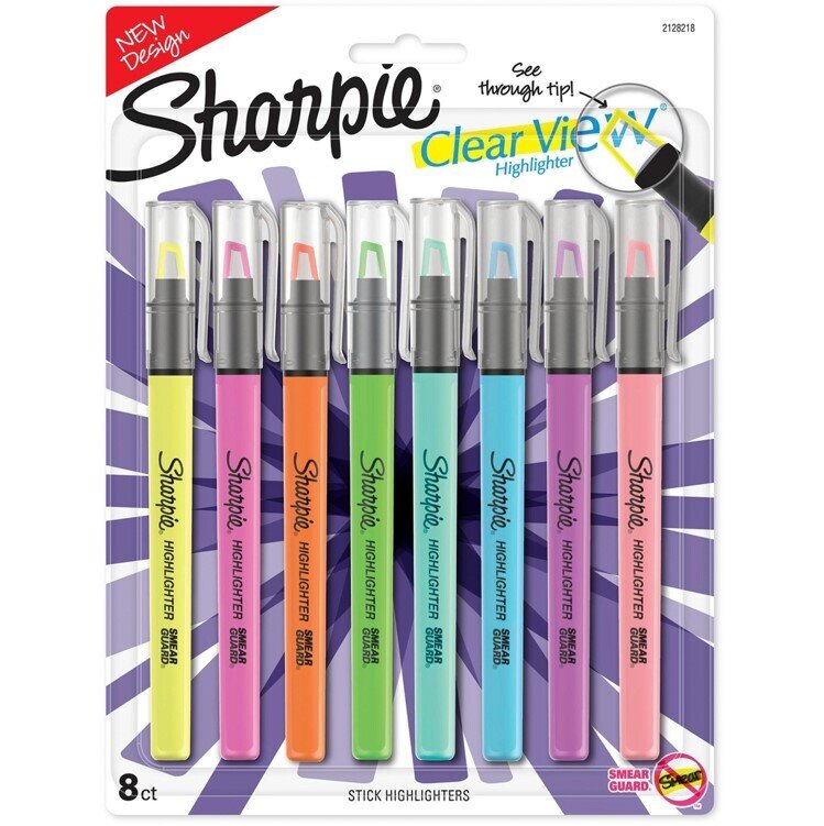 SP- HIGHLIGHTER SHARPIE CLEARVIEW SLIM ASST PK8