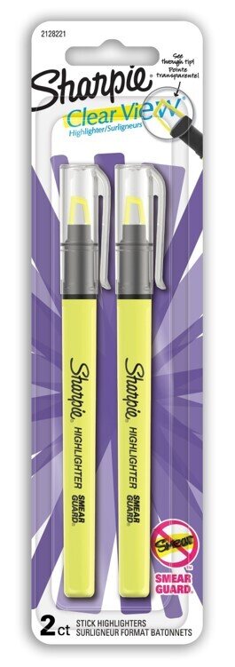 SP- HIGHLIGHTER SHARPIE CLEARVIEW SLIM YELLOW PK2