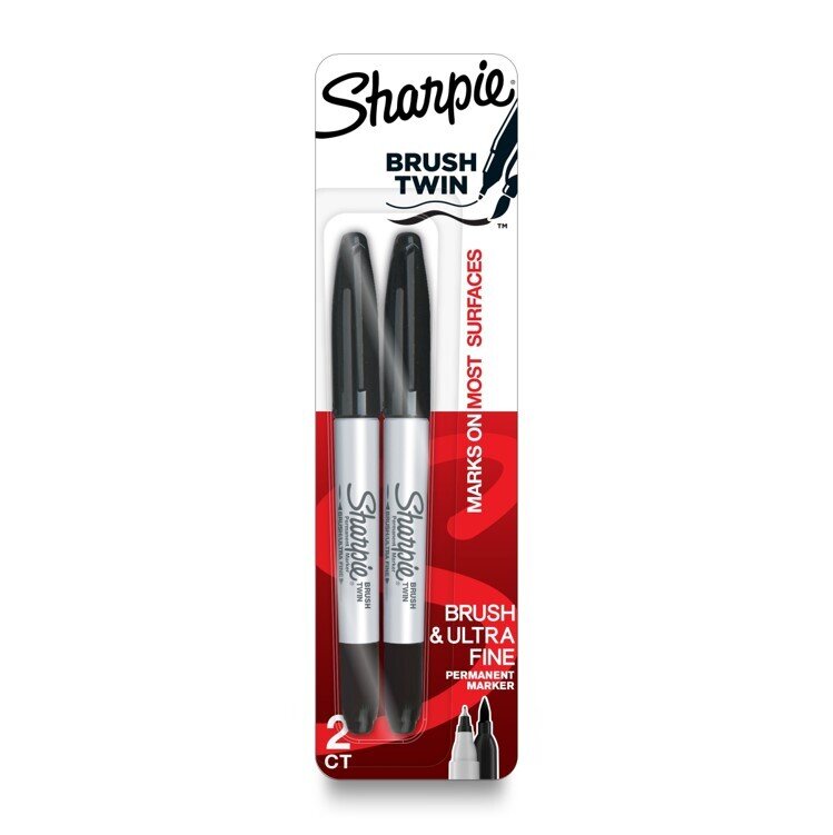 SP- MARKER SHARPIE BRUSH TWIN TIP PERM BLACK PK2