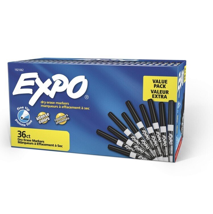 SP- MARKER WHITEBOARD EXPO DRY ERASE FINE BLACK BOX OF 36
