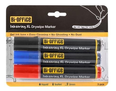 MARKER WHITEBOARD BI OFFICE 3.00MM BULLET NIB ASST PK3