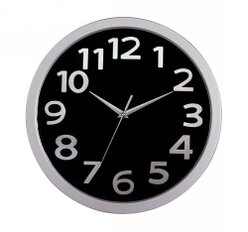 SP- CLOCK CARVEN 33CM FASHION BLACK FACE- SILVER NUMBERS