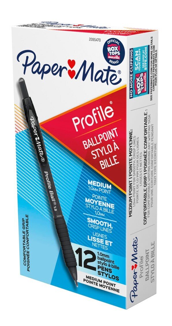 PEN PAPERMATE BP PROFILE RETRACTABLE MED 1.0MM BLACK BX12