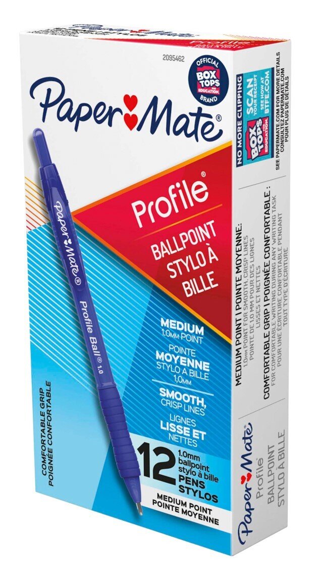 PEN PAPERMATE BP PROFILE RETRACTABLE MED 1.0MM BLUE BX12