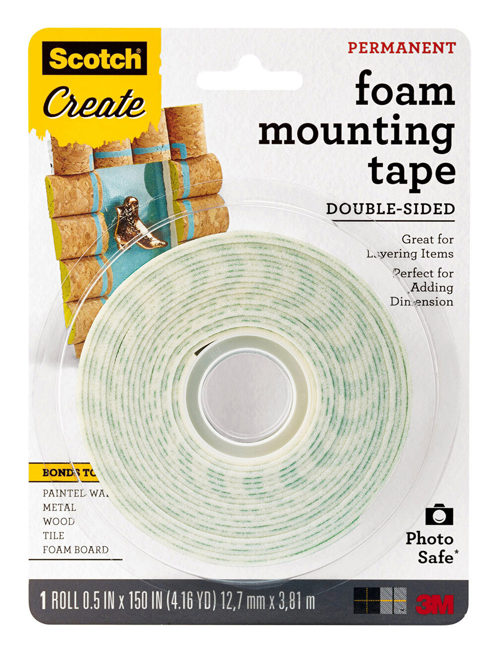 MOUNTING TAPE  SCOTCH 1.27 CM 4013-CFT PERMANENT D/SIDED FOAM INDOOR WHITE