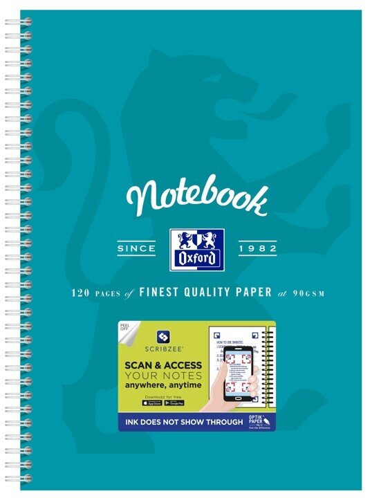 NOTEBOOK OXFORD A4 SCRIBZEE� COMPATIBLE AQUA 120PG