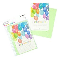 INVITATION CARDS & ENVELOPES QUILL 6 X 4 BALLOONS PARTY MULTI PK8