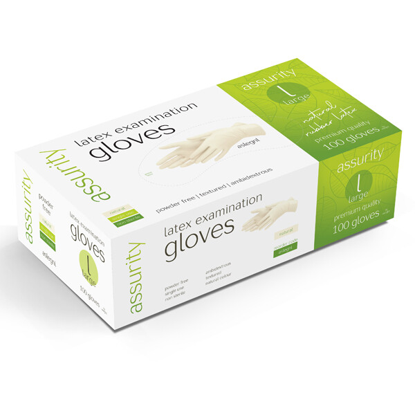 Assurity Latex Examination Gloves Large Powder Free Non-Sterile x 1000 pcs