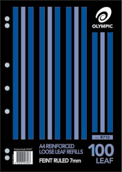 LOOSE LEAF REINFORCED REFILLS OLYMPIC A4 RULED 7MM PK100