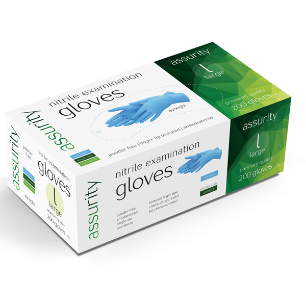 Assurity Nitrile Examination Gloves Large Powder Free Non-Sterile x 2000 pcs