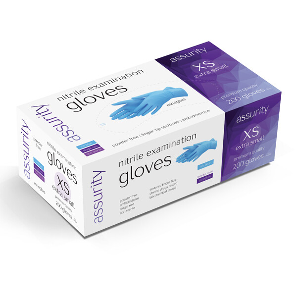 Assurity Nitrile Examination Gloves Extra Small Powder Free Non-Sterile x 2000 pcs