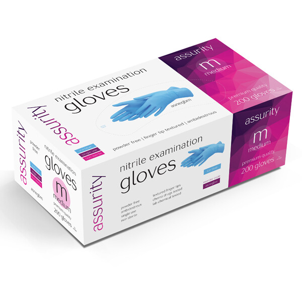 Assurity Nitrile Examination Gloves Medium Powder Free Non-Sterile x 2000 pcs